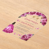 Invitations En Acrylique Fuchsia rose Rose aquarelle Quinceañera (Poser)