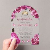 Invitations En Acrylique Fuchsia rose Rose aquarelle Quinceañera (In situ (ordinateur de poche))