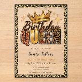 Invitations En Acrylique Fun Leopard Birthday Queen Sixty Birthday (Recto)
