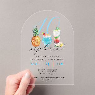 Invitations En Acrylique Fun Summer Sip Back Cocktails 40th Birthday Party