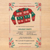Invitations En Acrylique Funny Red Green Ugly Christmas Sweater Party (Recto)