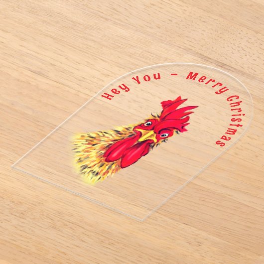 Invitations En Acrylique Funny Rooster Christmas Card - Custom Text (Poser)