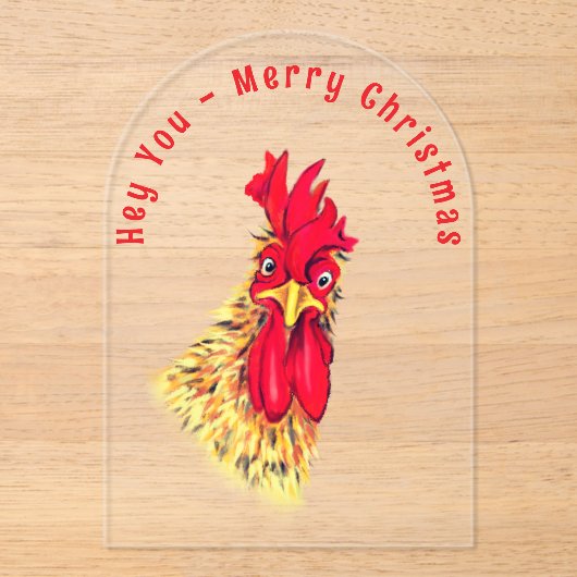 Invitations En Acrylique Funny Rooster Christmas Card - Custom Text (Recto)