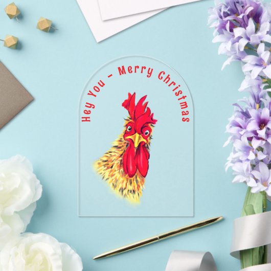 Invitations En Acrylique Funny Rooster Christmas Card - Custom Text (Insitu (Mariage))