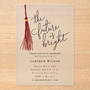 Invitations En Acrylique Futur est brillant Maroon Tassel Graduation Party