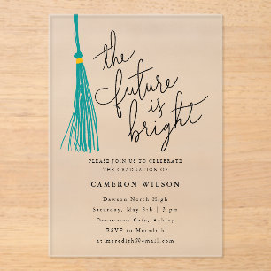 Invitations En Acrylique Futur est Turquoise brillant Tassel Graduation Par