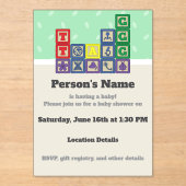 Invitations En Acrylique Future Biologist's Blocks Baby Shower (Recto)