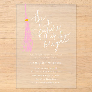 Invitations En Acrylique Future Bright Light Pink Tassel Fête de Remise des