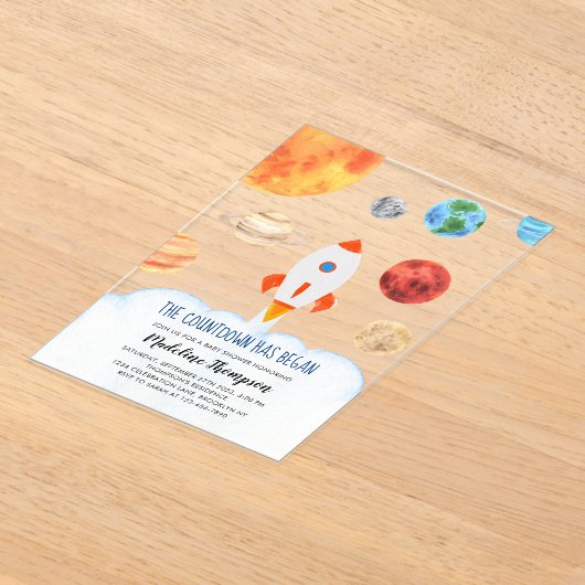 Invitations En Acrylique Galaxie moderne Planètes Space Rocket Baby shower (Poser)
