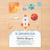 Invitations En Acrylique Galaxie moderne Planètes Space Rocket Baby shower (Recto)