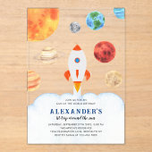 Invitations En Acrylique Galaxy Planètes Space Rocket Anniversaire de enfan (Recto)