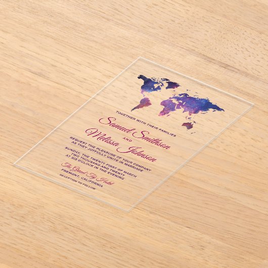 Invitations En Acrylique Galaxy Space World Map Wedding (Poser)