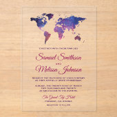 Invitations En Acrylique Galaxy Space World Map Wedding (Recto)