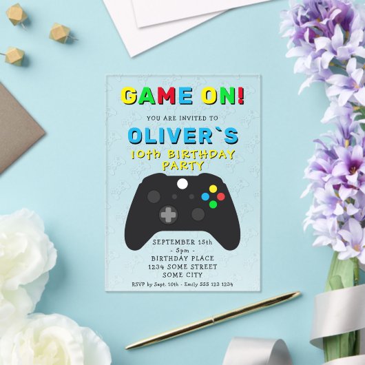 Invitations En Acrylique Game On Video Game Controller Gaming Birthday (Insitu (Mariage))