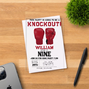 Invitations En Acrylique Gants de boxe rouges pour l'anniversaire des enfan