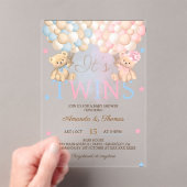 Invitations En Acrylique Garçon Jumeaux Ours Avec Baby shower Ballons (In situ (ordinateur de poche))