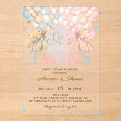 Invitations En Acrylique Garçon Jumeaux Ours Avec Baby shower Ballons (Recto)