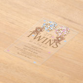 Invitations En Acrylique Garçon Jumeaux Ours Balloons Baby shower (Poser)