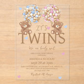 Invitations En Acrylique Garçon Jumeaux Ours Balloons Baby shower (Recto)