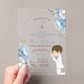 Invitations En Acrylique Garçon priant première communion Sainte Dusty bleu (In situ (ordinateur de poche))