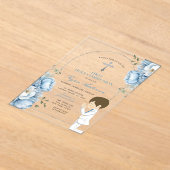 Invitations En Acrylique Garçon priant première communion Sainte Dusty bleu (Poser)