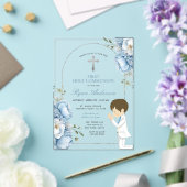 Invitations En Acrylique Garçon priant première communion Sainte Dusty bleu (Insitu (Mariage))