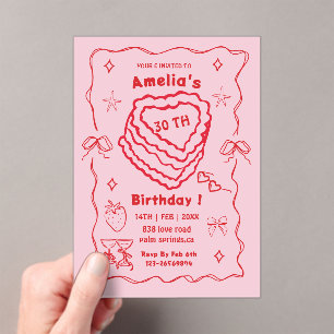 Invitations En Acrylique Gâteau d'anniversaire cœur rose et rouge Tout âge