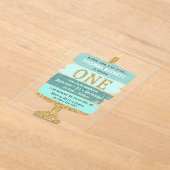 Invitations En Acrylique Gâteau de Parties scintillant Mint & Gold 1er anni (Poser)