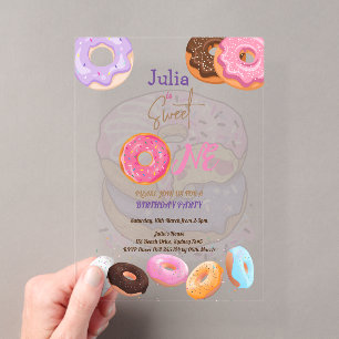 Invitations En Acrylique Gâteau donut anniversaire rose doux