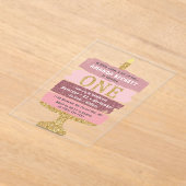 Invitations En Acrylique Gâteau Parties scintillant rose et or 1er annivers (Poser)