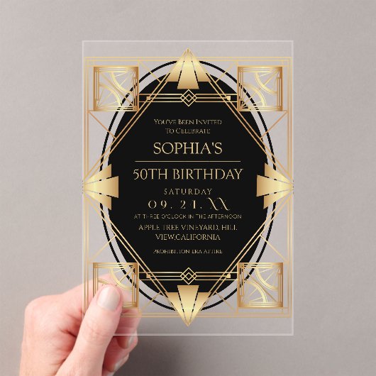 Invitations En Acrylique Gatsby Art Deco 50th Birthday Party (In situ (ordinateur de poche))