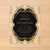 Invitations En Acrylique Gatsby Art Deco 50th Birthday Party (Recto)