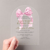 Invitations En Acrylique Gemelas Hijas Lazo Rosa Primer Añito Bautizo (In situ (ordinateur de poche))