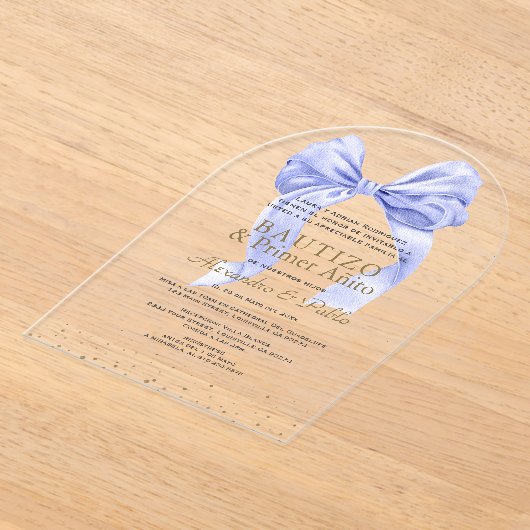 Invitations En Acrylique Gemelos Hijos Primer Bleu Bow Añito Bautizo (Poser)