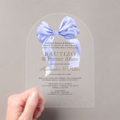 Invitations En Acrylique Gemelos Hijos Primer Bleu Bow Añito Bautizo (In situ (ordinateur de poche))