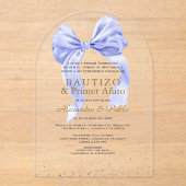 Invitations En Acrylique Gemelos Hijos Primer Bleu Bow Añito Bautizo (Recto)