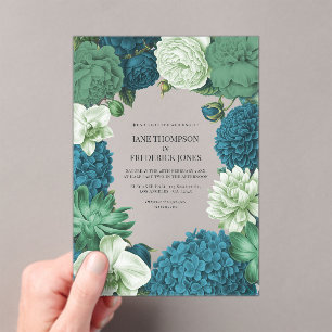 Invitations En Acrylique Genévrier côtier, écume de marée et bleu de récif 