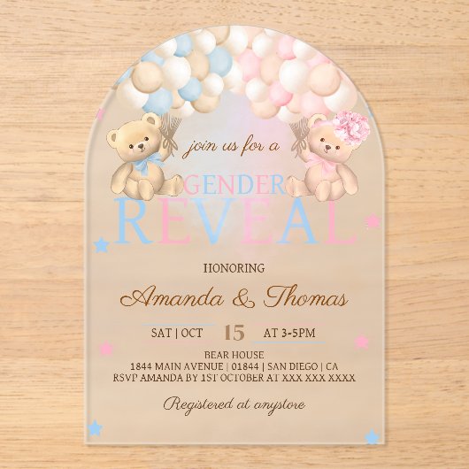 Invitations En Acrylique Genre Révéler L'Ours Thème (Recto)