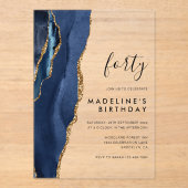 Invitations En Acrylique Géode d'âge minimal de l'or de la marine 40e anniv (Recto)