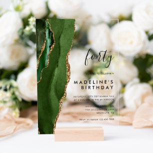 Invitations En Acrylique Géode d'âge minimal vert or 40e anniversaire