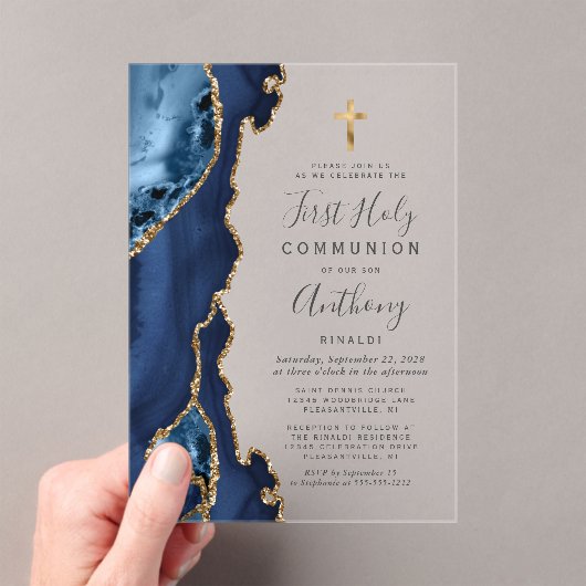 Invitations En Acrylique Géode d'âge Parties scintillant d'or bleu Première (In situ (ordinateur de poche))
