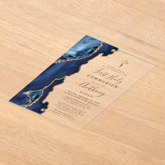 Invitations En Acrylique Géode d'âge Parties scintillant d'or bleu Première (Poser)