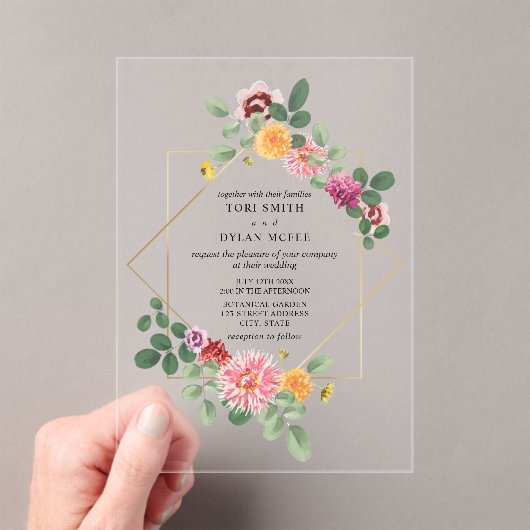 Invitations En Acrylique Geometric Floral Botanical Wedding (In situ (ordinateur de poche))