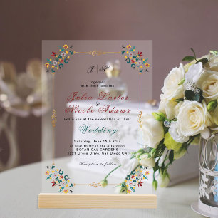 Invitations En Acrylique Géométrie Vintage Motif Classique Intriqué Mariage