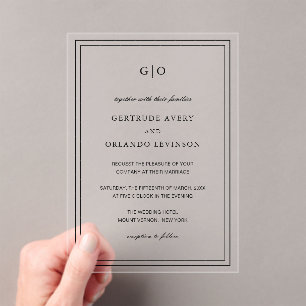 Invitations En Acrylique Gertrude Noir et Blanc Classique Mariage élégant