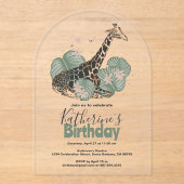 Invitations En Acrylique Giraffe Botanique Verdure Animal fête d'anniversai (Recto)