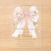 Invitations En Acrylique Girl Floral Bow First Holy Communion (Recto)