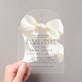 Invitations En Acrylique Girl's First Holy Communion Simple Ivory Bow (In situ (ordinateur de poche))