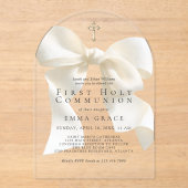 Invitations En Acrylique Girl's First Holy Communion Simple Ivory Bow (Recto)