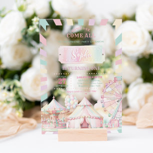 Invitations En Acrylique Girly Pastel Carnival Anniversaire de enfant de ci